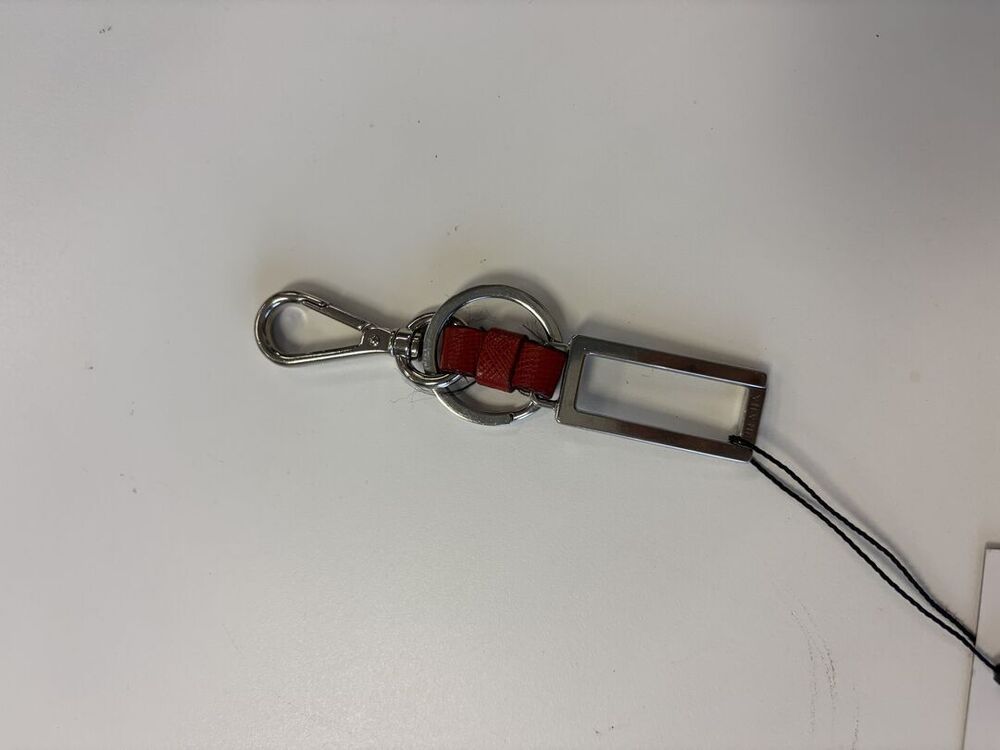 Prada Red Saffiano Leather Metal Frame Key Ring